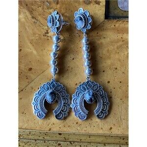 White Buffalo Turquoise Sterling Silver Squash Blossom Earrings